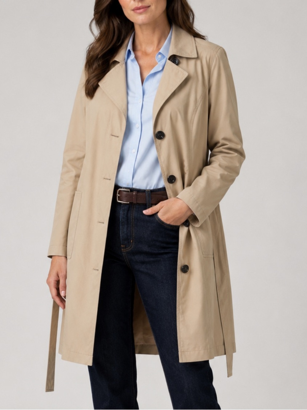 Lands’ End Heritage Lapel Trench Coat in Khaki Tan